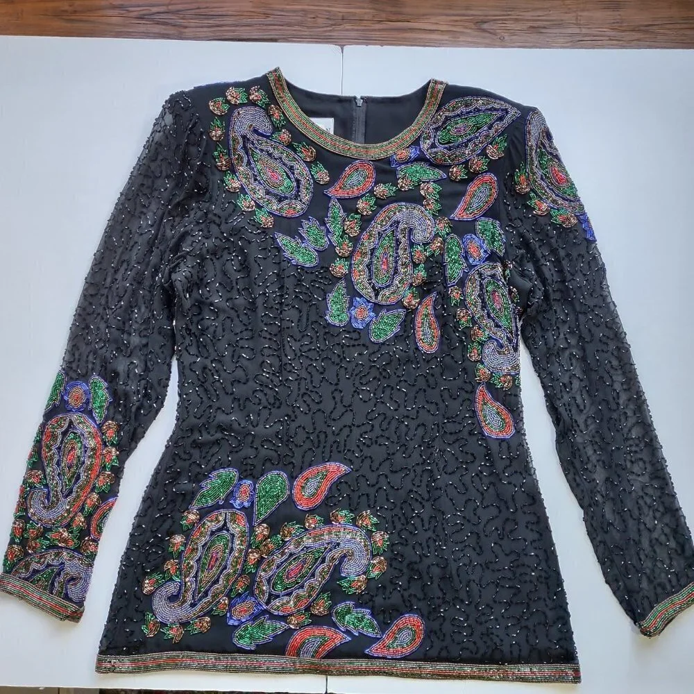 Vintage Jack Bryan Beaded Top Elegant Quiet Luxury Special Occasion  Size 6 - Picture 3 of 12